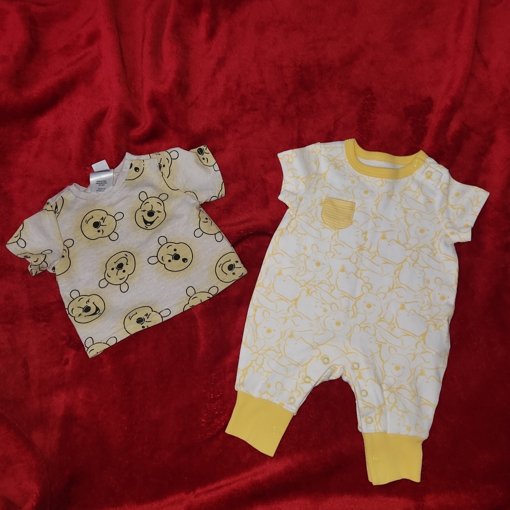 Disney Baby Winne The Pooh Shirt and Romper Bundle Size 0-3 Months
